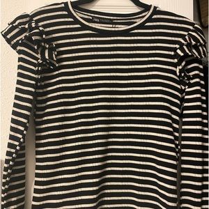 Black & white striped long sleeve top with ruffle shoulders. Never worn